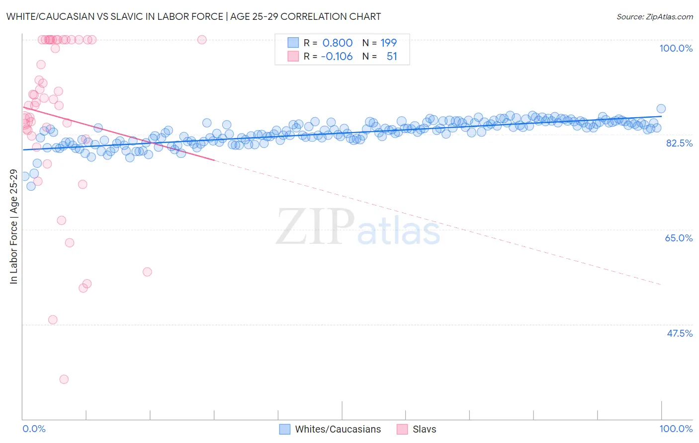 White/Caucasian vs Slavic In Labor Force | Age 25-29