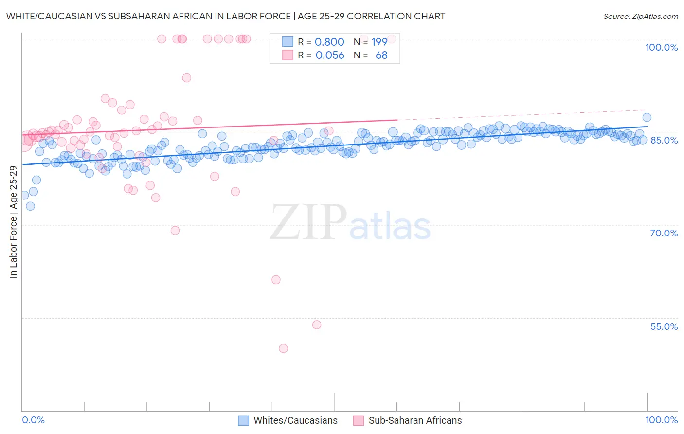 White/Caucasian vs Subsaharan African In Labor Force | Age 25-29