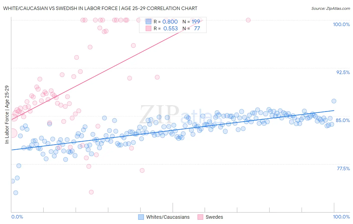 White/Caucasian vs Swedish In Labor Force | Age 25-29