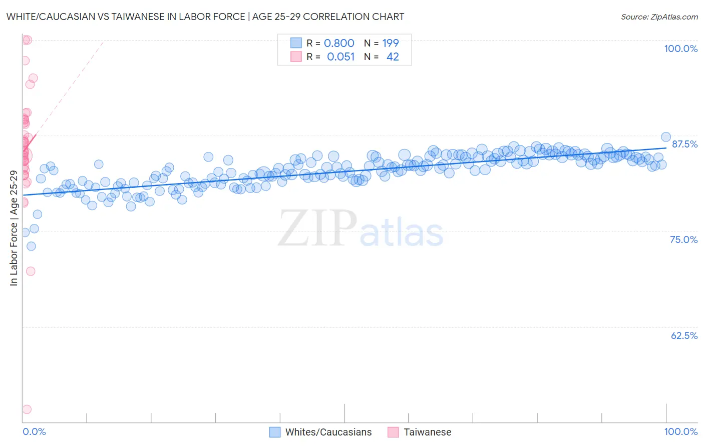 White/Caucasian vs Taiwanese In Labor Force | Age 25-29