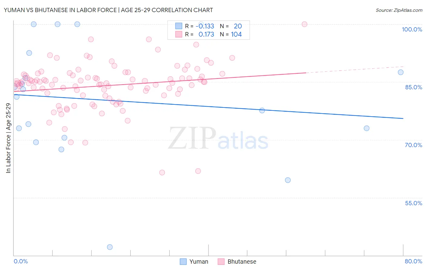 Yuman vs Bhutanese In Labor Force | Age 25-29