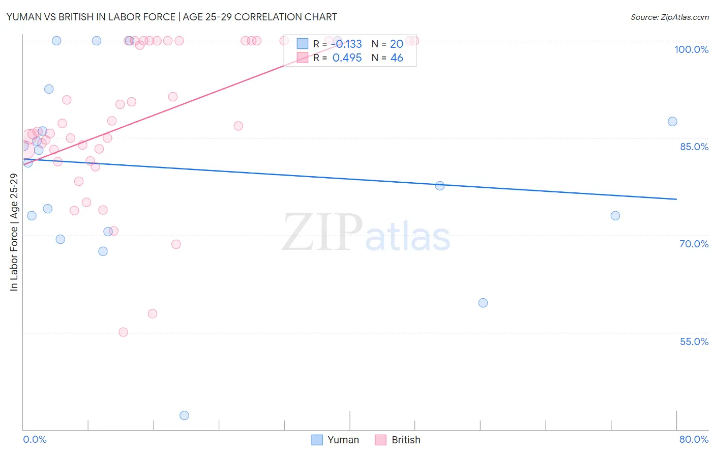 Yuman vs British In Labor Force | Age 25-29