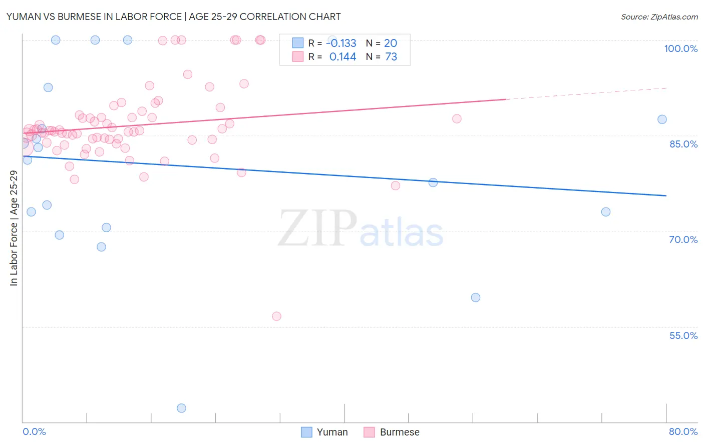 Yuman vs Burmese In Labor Force | Age 25-29