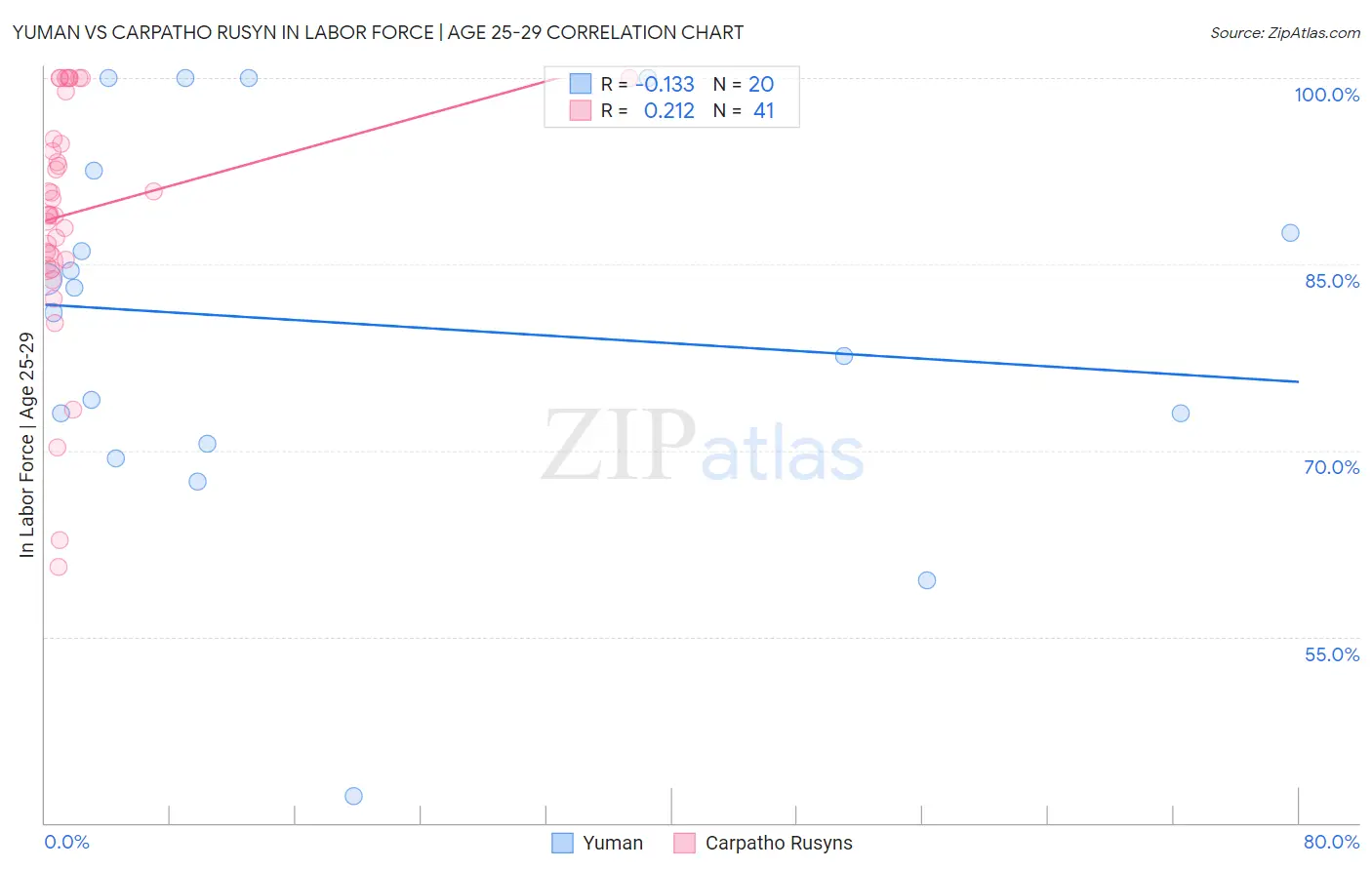Yuman vs Carpatho Rusyn In Labor Force | Age 25-29