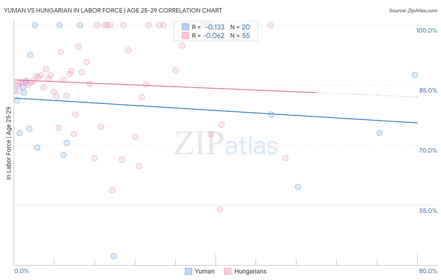 Yuman vs Hungarian In Labor Force | Age 25-29