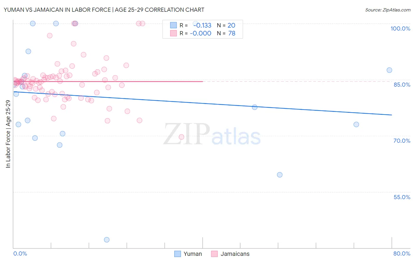 Yuman vs Jamaican In Labor Force | Age 25-29