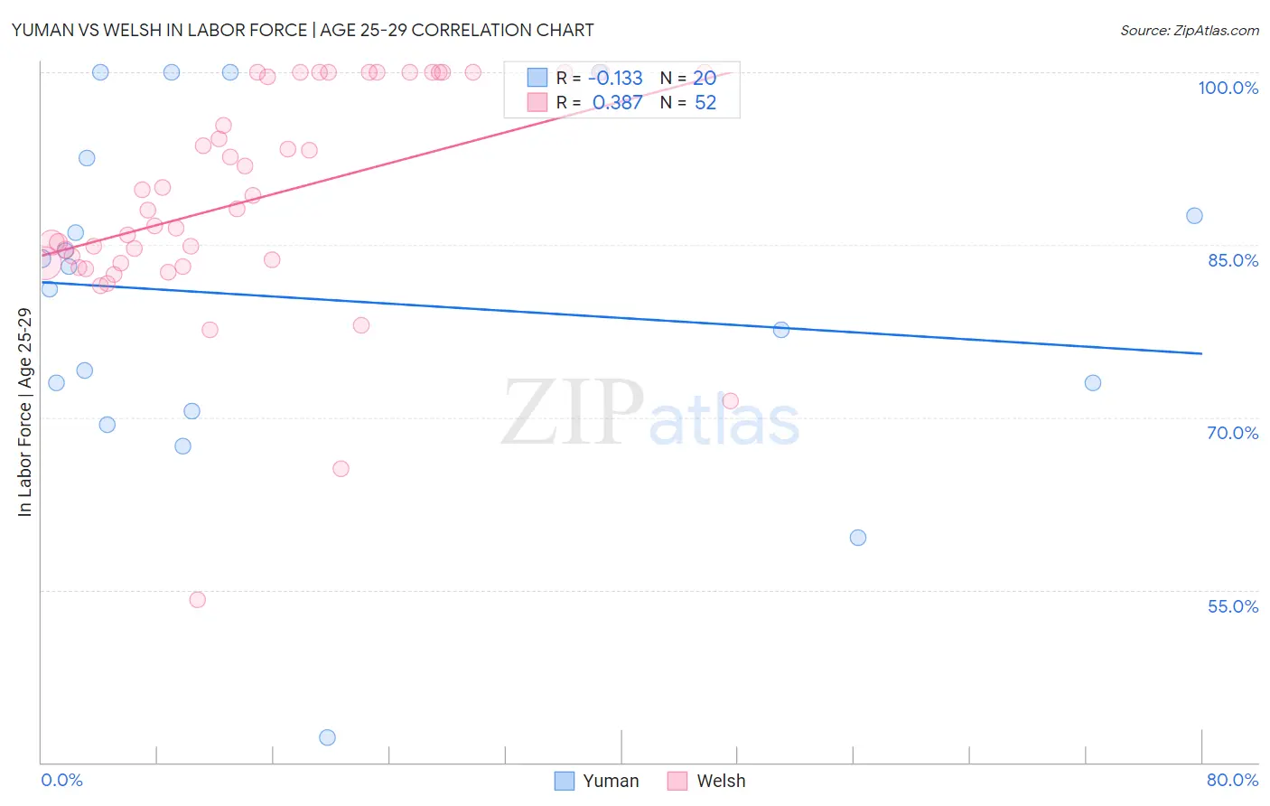 Yuman vs Welsh In Labor Force | Age 25-29