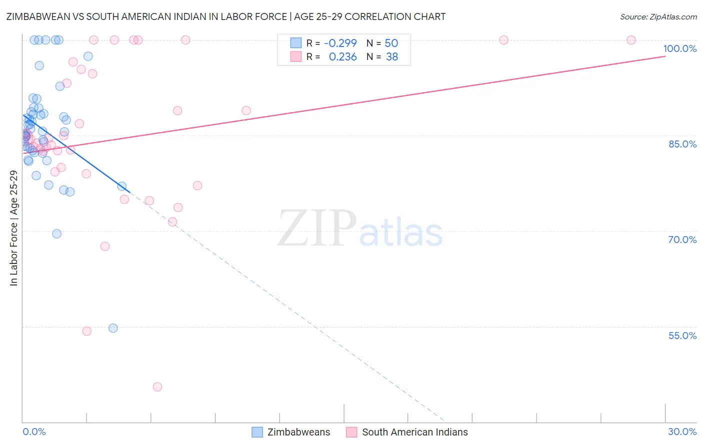 Zimbabwean vs South American Indian In Labor Force | Age 25-29