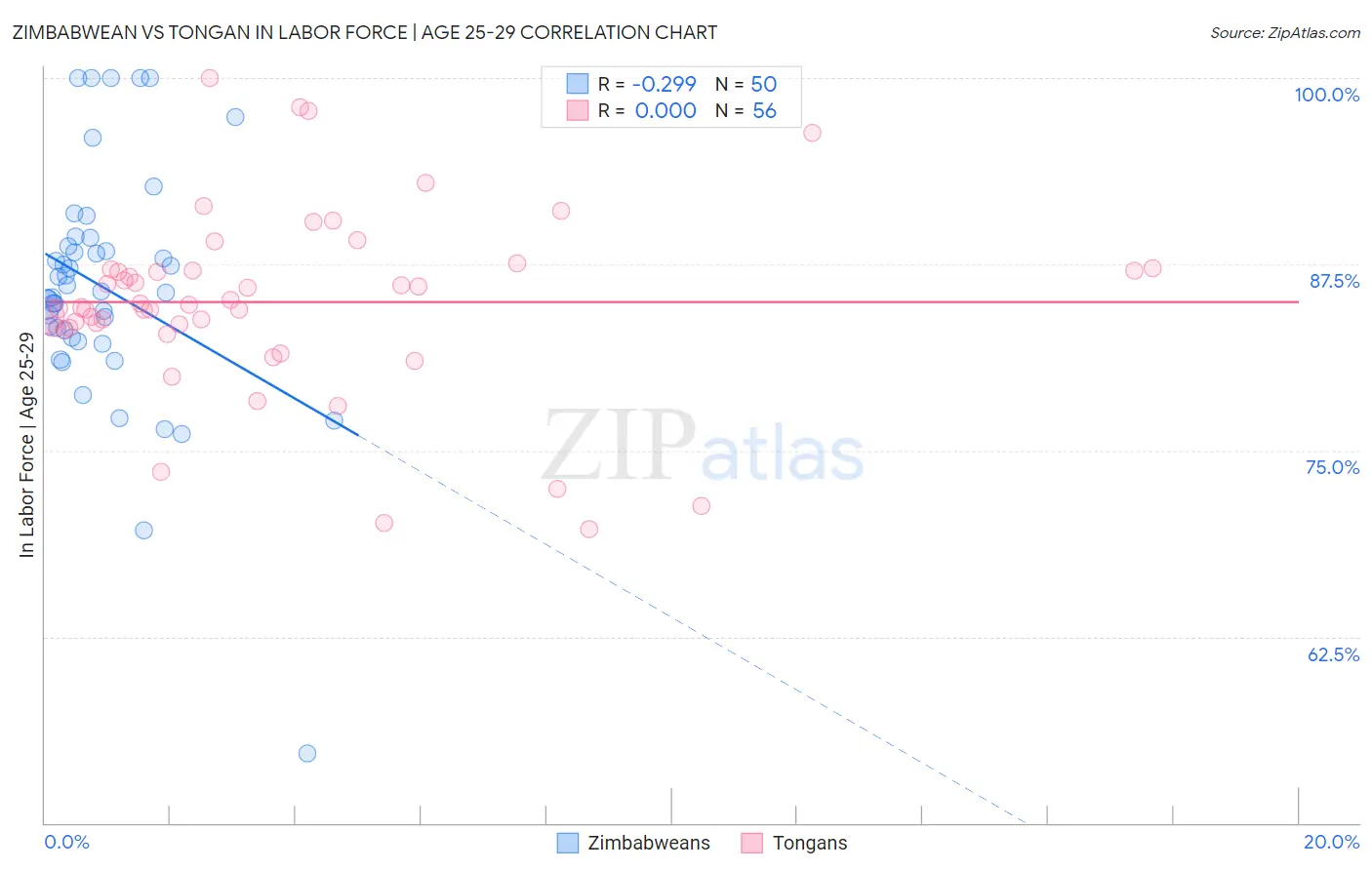 Zimbabwean vs Tongan In Labor Force | Age 25-29