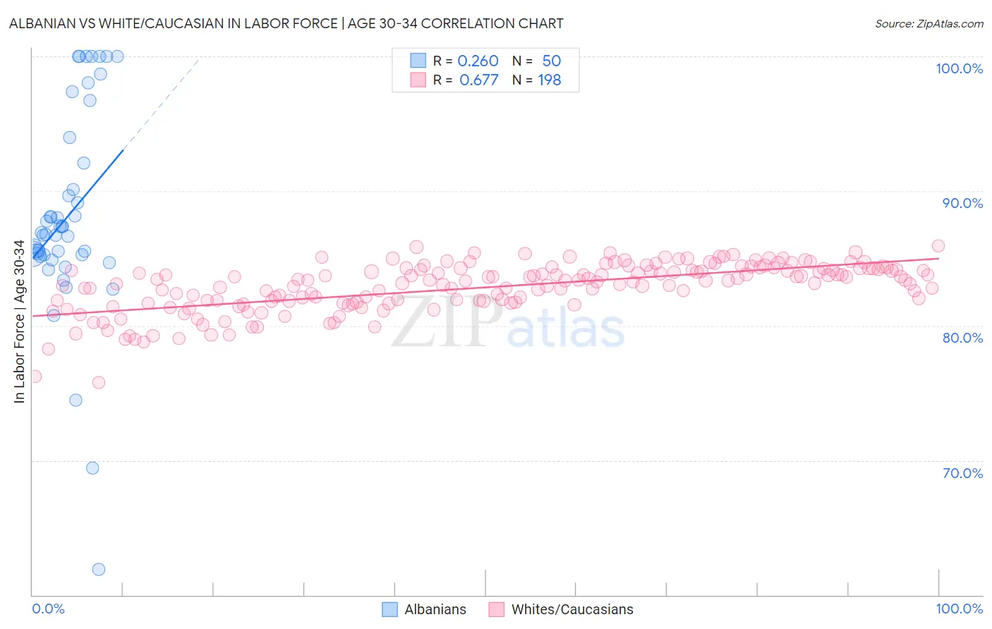 Albanian vs White/Caucasian In Labor Force | Age 30-34