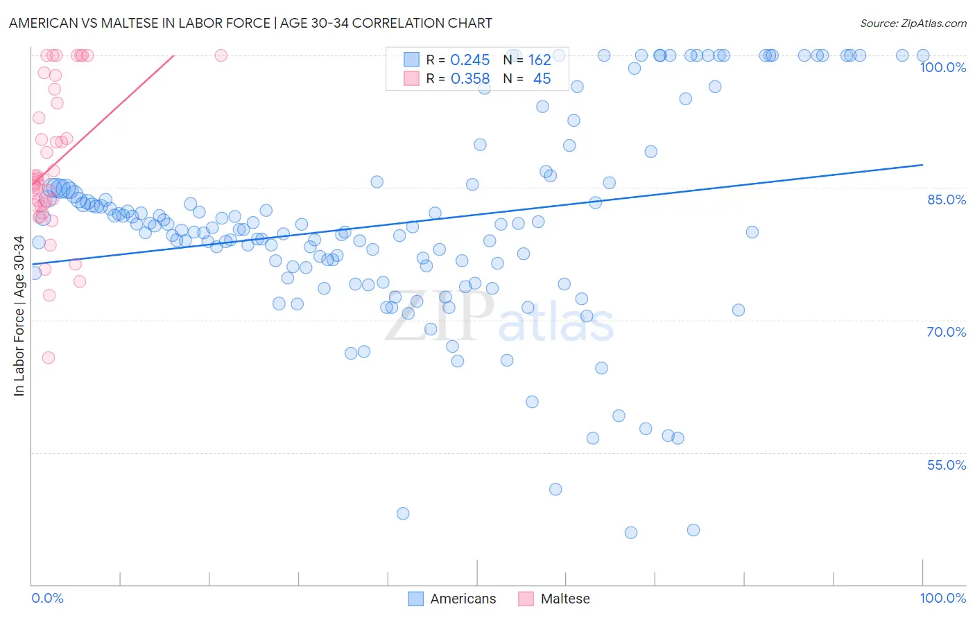 American vs Maltese In Labor Force | Age 30-34