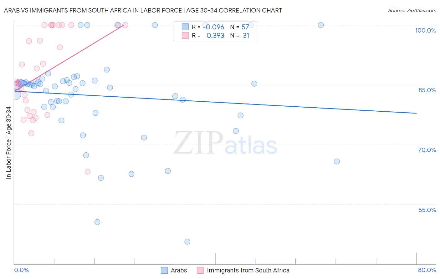 Arab vs Immigrants from South Africa In Labor Force | Age 30-34