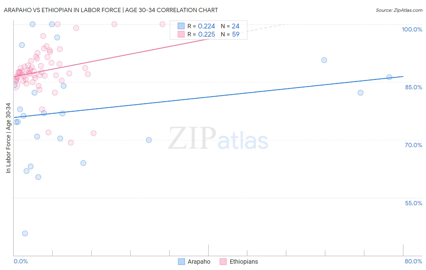 Arapaho vs Ethiopian In Labor Force | Age 30-34