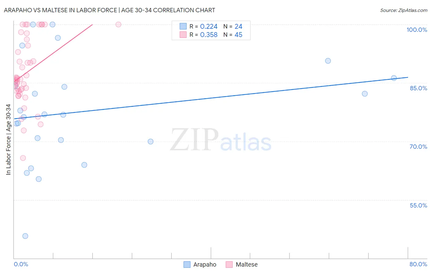 Arapaho vs Maltese In Labor Force | Age 30-34