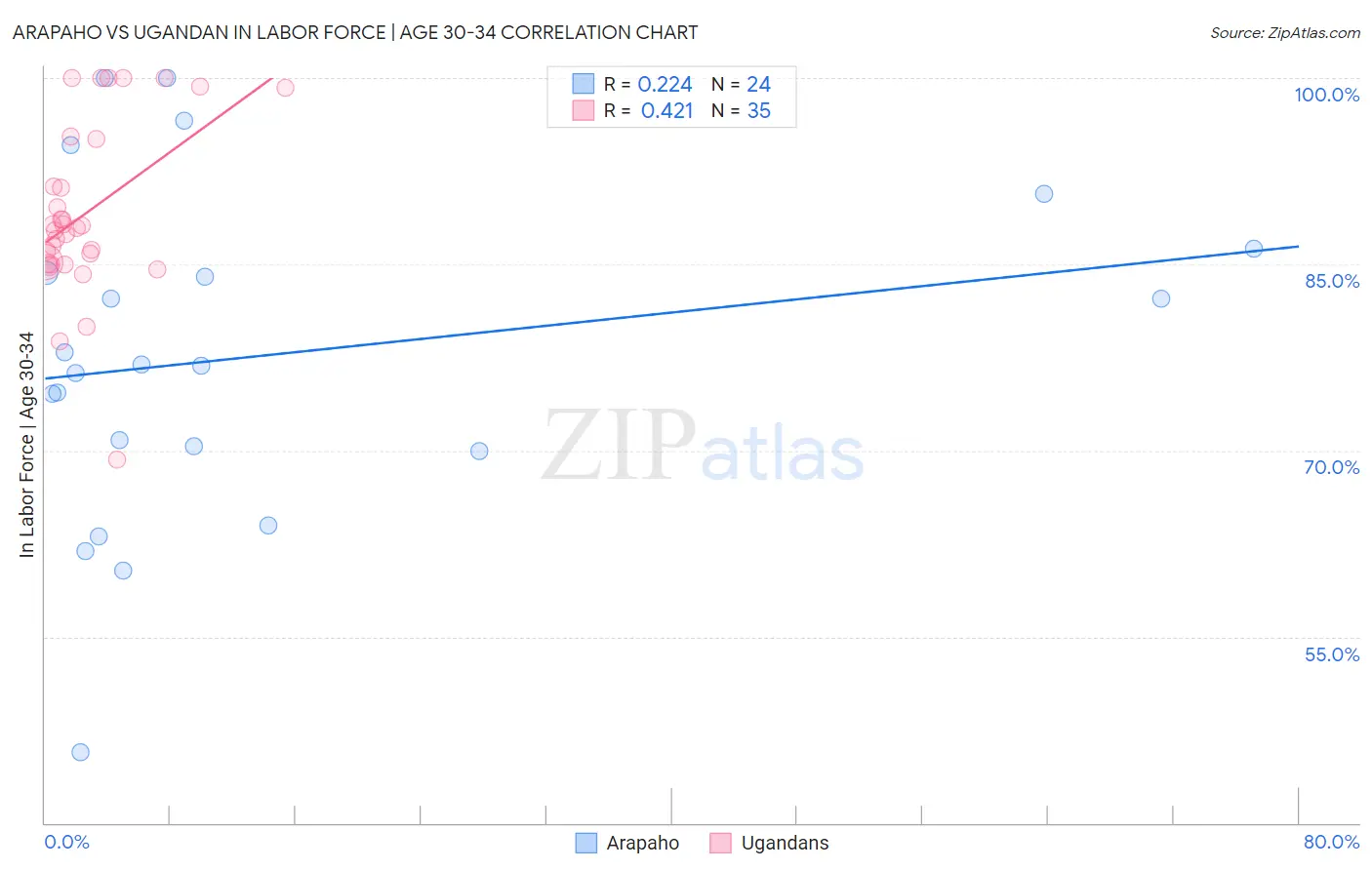 Arapaho vs Ugandan In Labor Force | Age 30-34