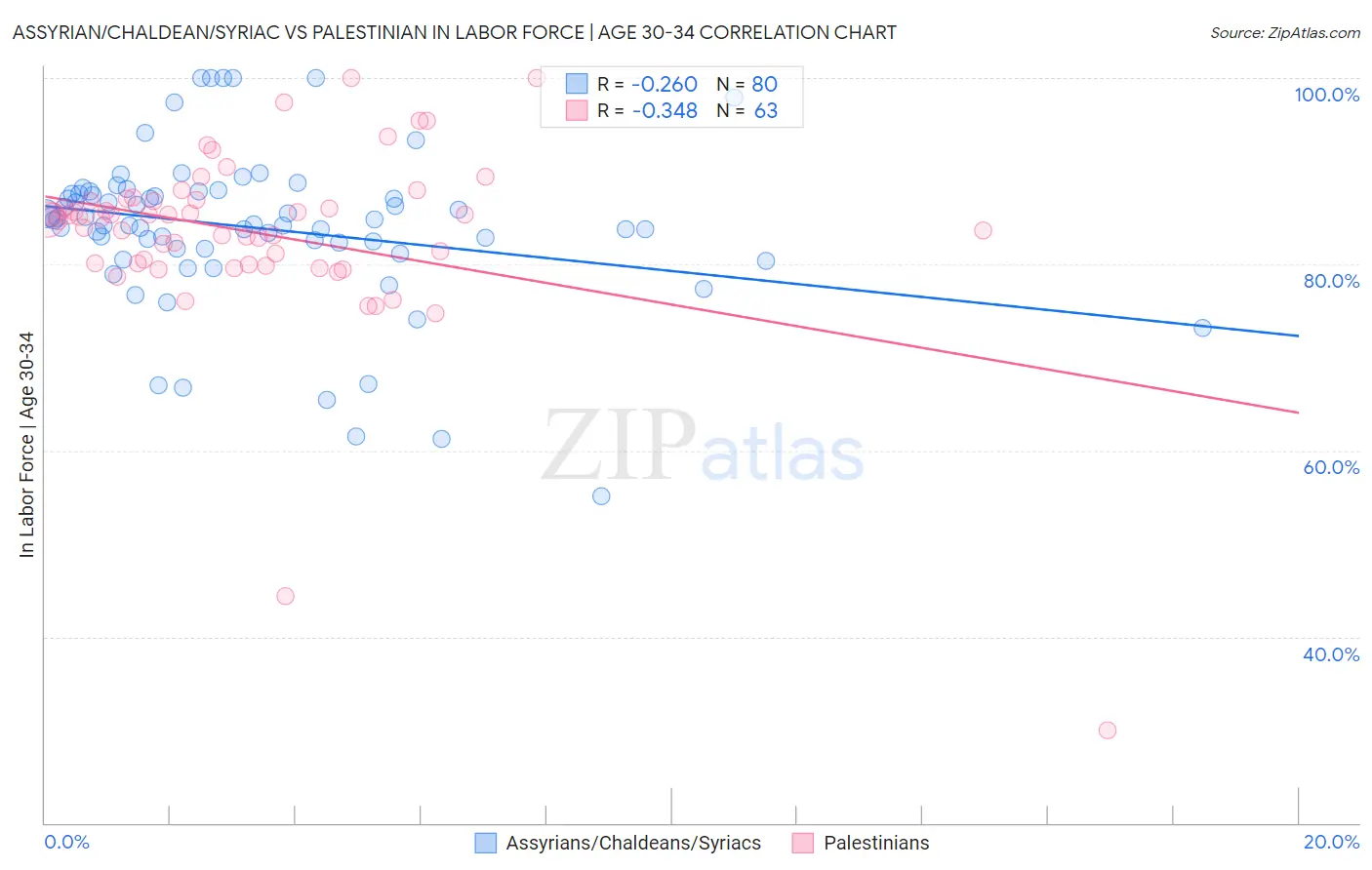 Assyrian/Chaldean/Syriac vs Palestinian In Labor Force | Age 30-34