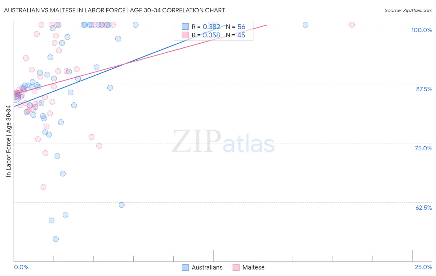 Australian vs Maltese In Labor Force | Age 30-34