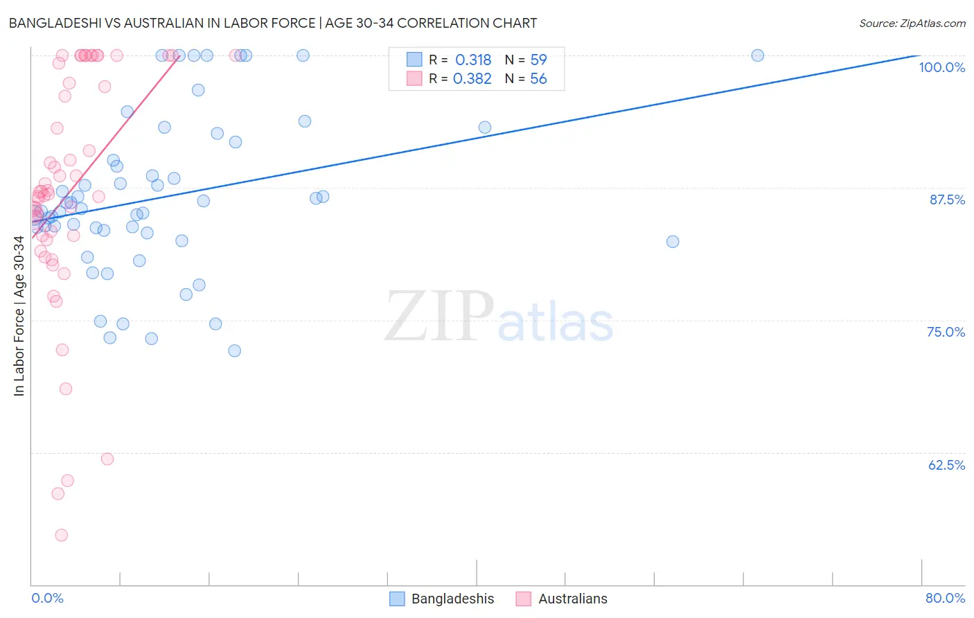 Bangladeshi vs Australian In Labor Force | Age 30-34