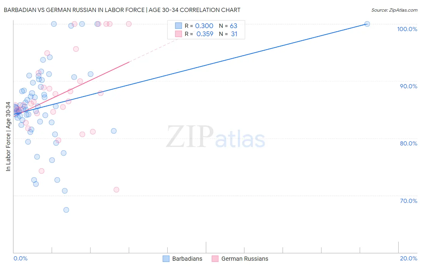 Barbadian vs German Russian In Labor Force | Age 30-34