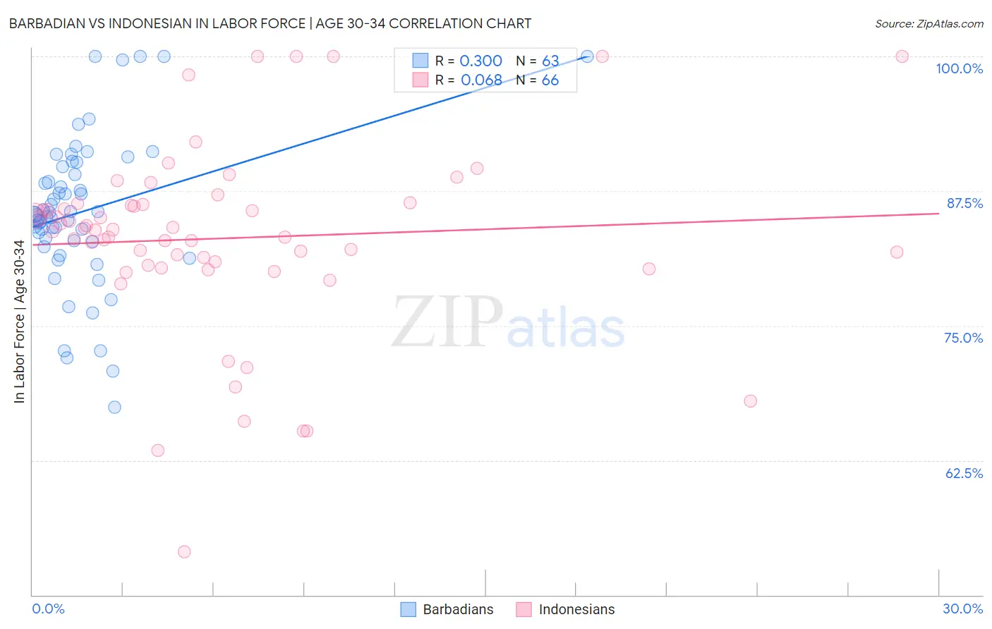Barbadian vs Indonesian In Labor Force | Age 30-34