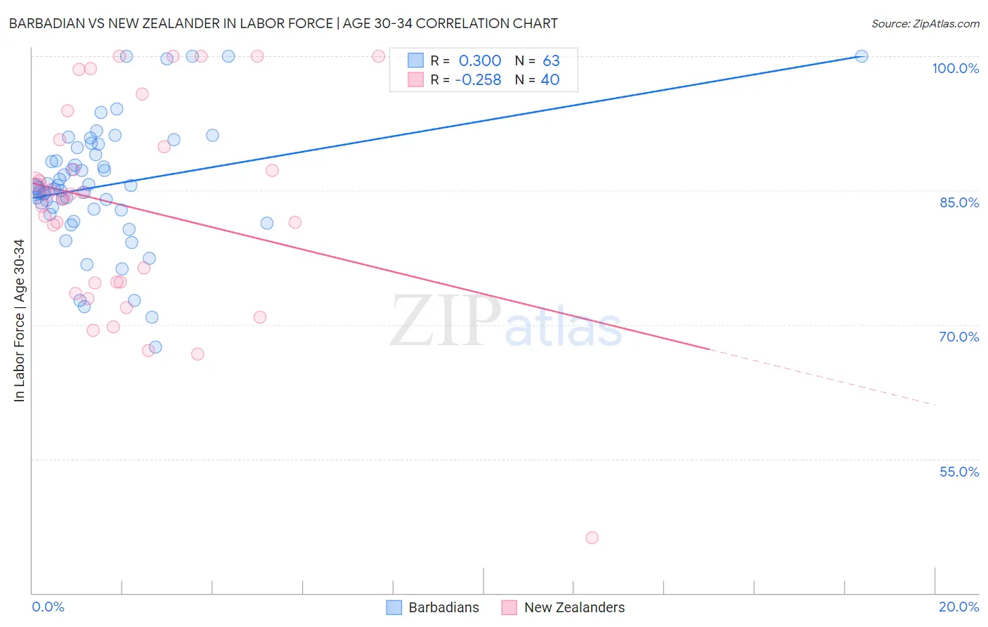 Barbadian vs New Zealander In Labor Force | Age 30-34