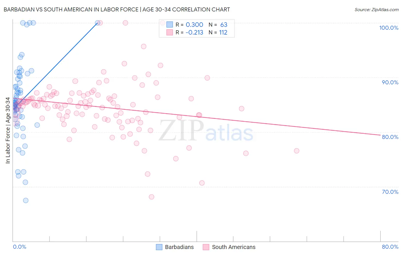 Barbadian vs South American In Labor Force | Age 30-34