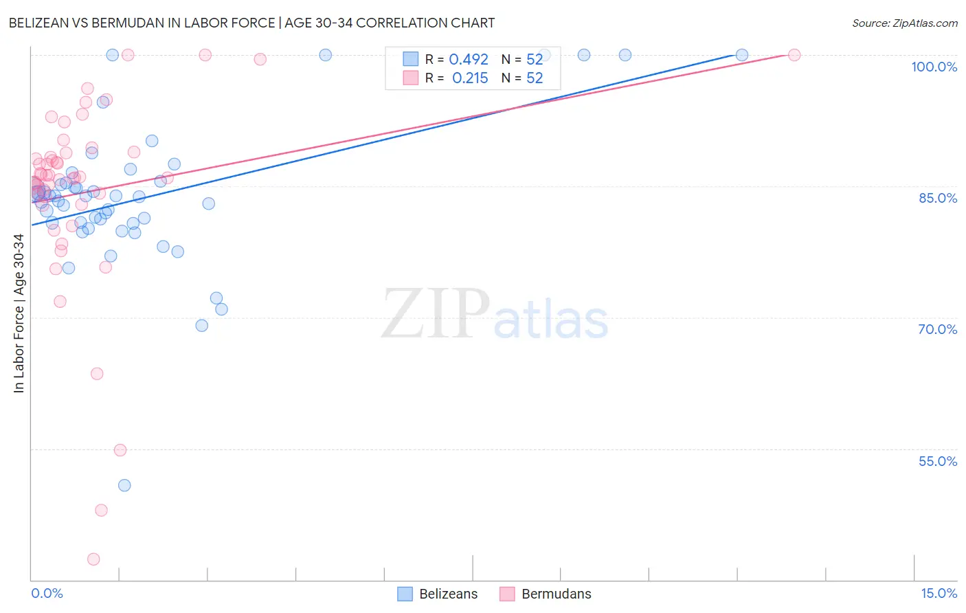 Belizean vs Bermudan In Labor Force | Age 30-34