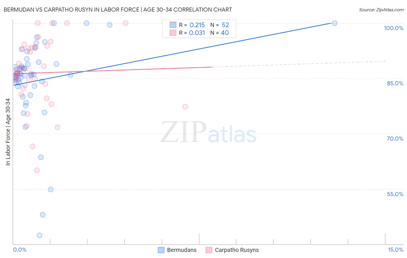 Bermudan vs Carpatho Rusyn In Labor Force | Age 30-34