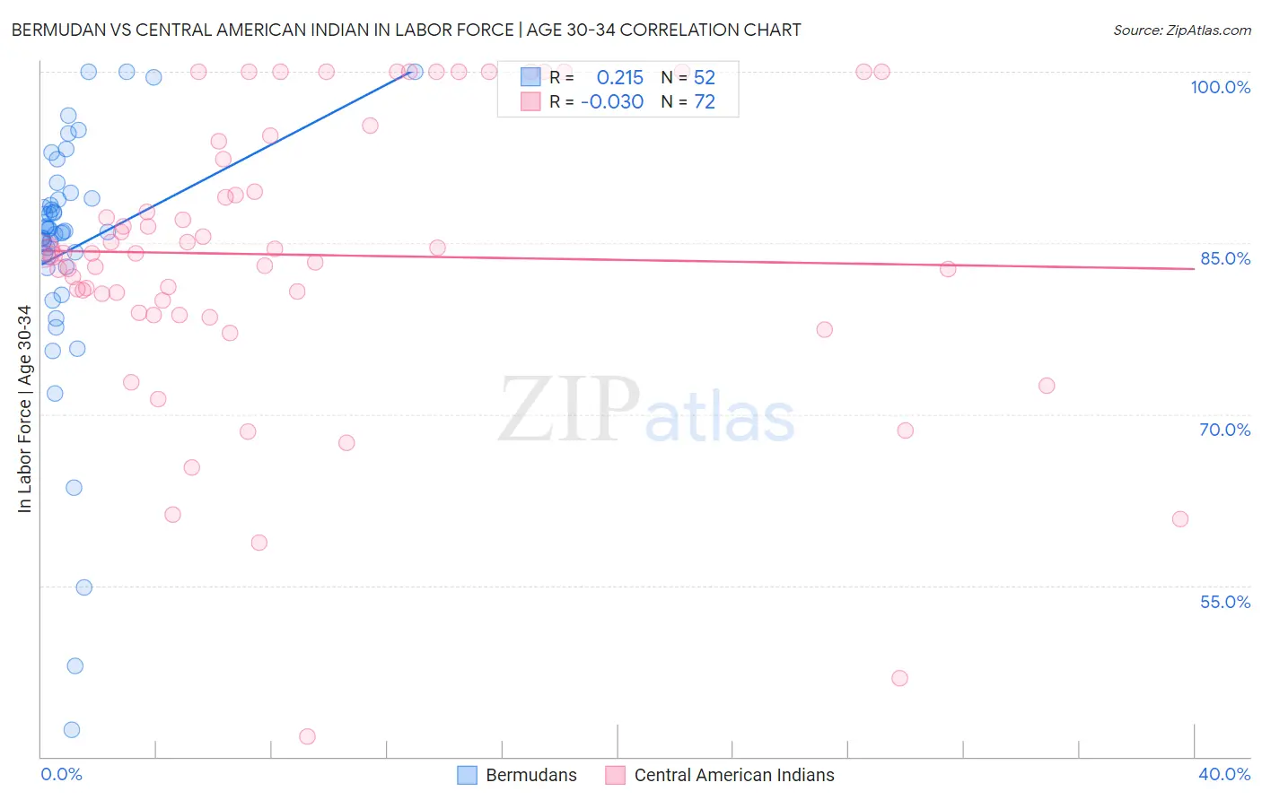 Bermudan vs Central American Indian In Labor Force | Age 30-34