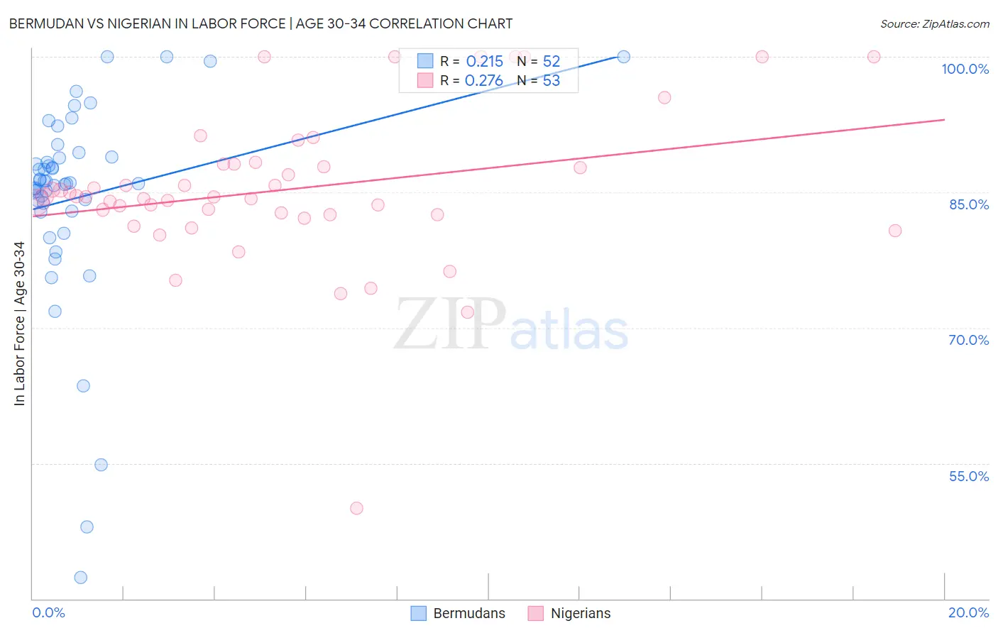 Bermudan vs Nigerian In Labor Force | Age 30-34