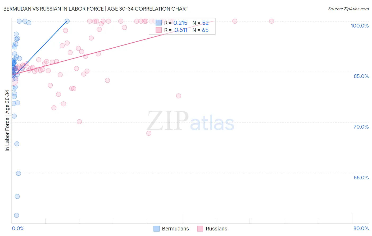 Bermudan vs Russian In Labor Force | Age 30-34