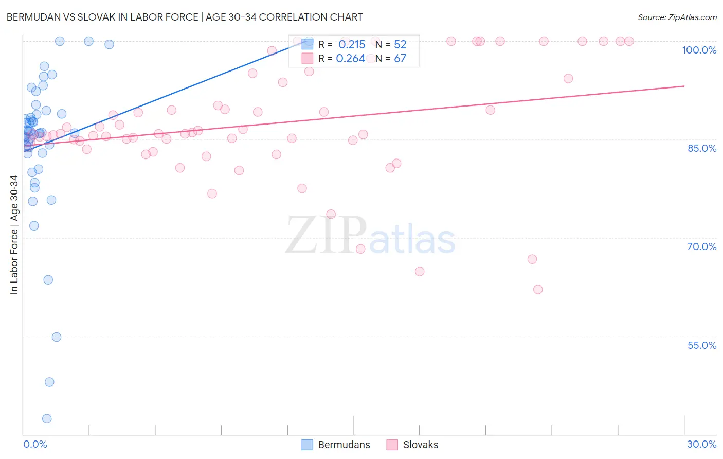 Bermudan vs Slovak In Labor Force | Age 30-34