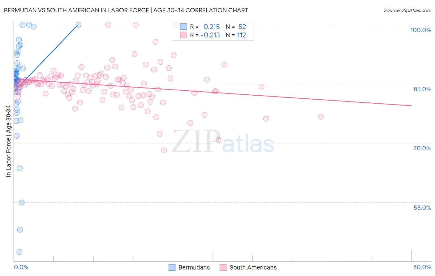 Bermudan vs South American In Labor Force | Age 30-34