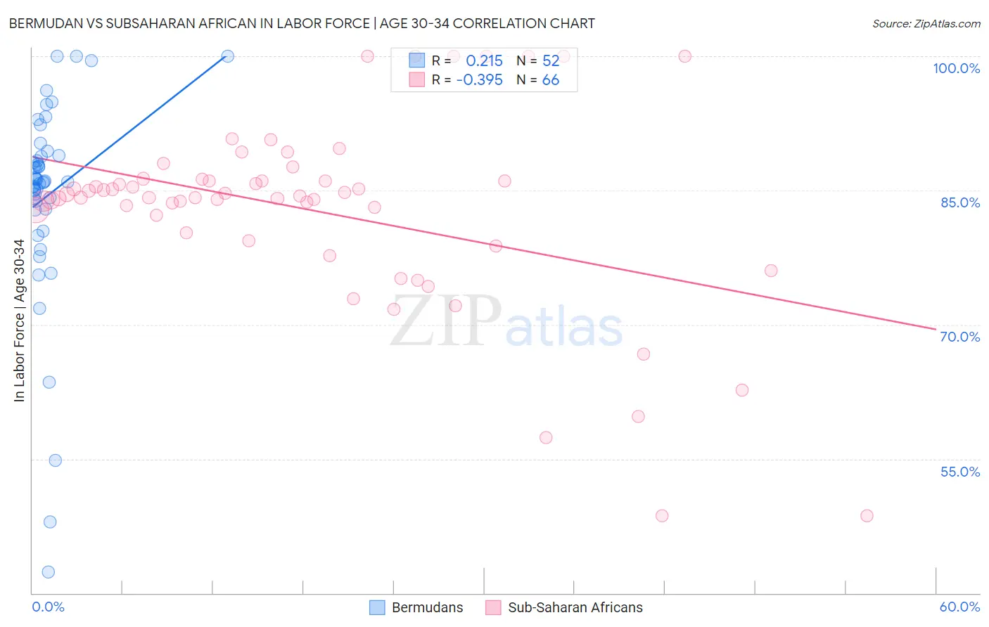 Bermudan vs Subsaharan African In Labor Force | Age 30-34