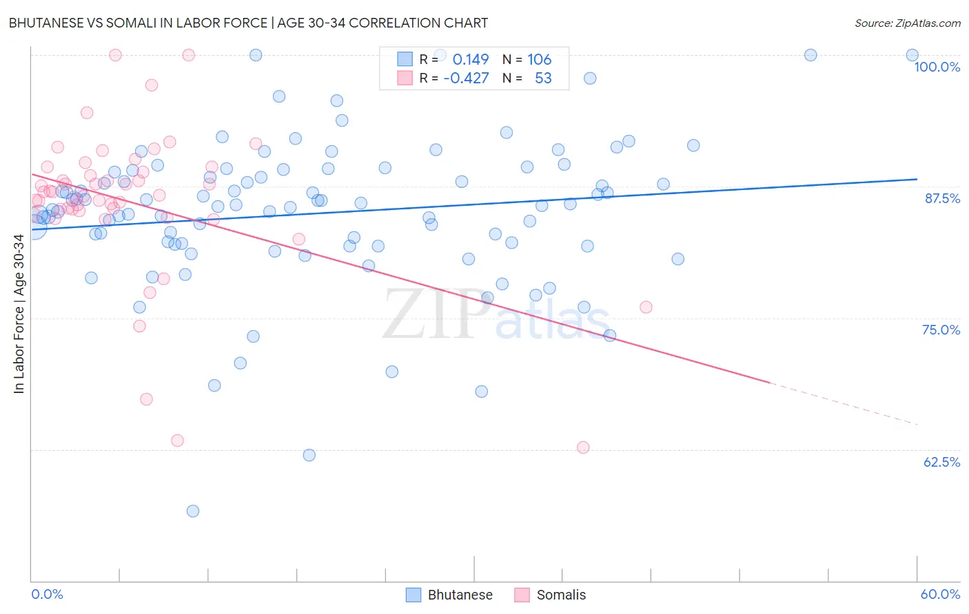 Bhutanese vs Somali In Labor Force | Age 30-34