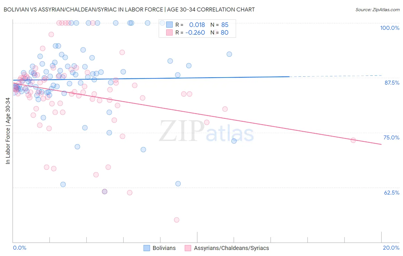 Bolivian vs Assyrian/Chaldean/Syriac In Labor Force | Age 30-34