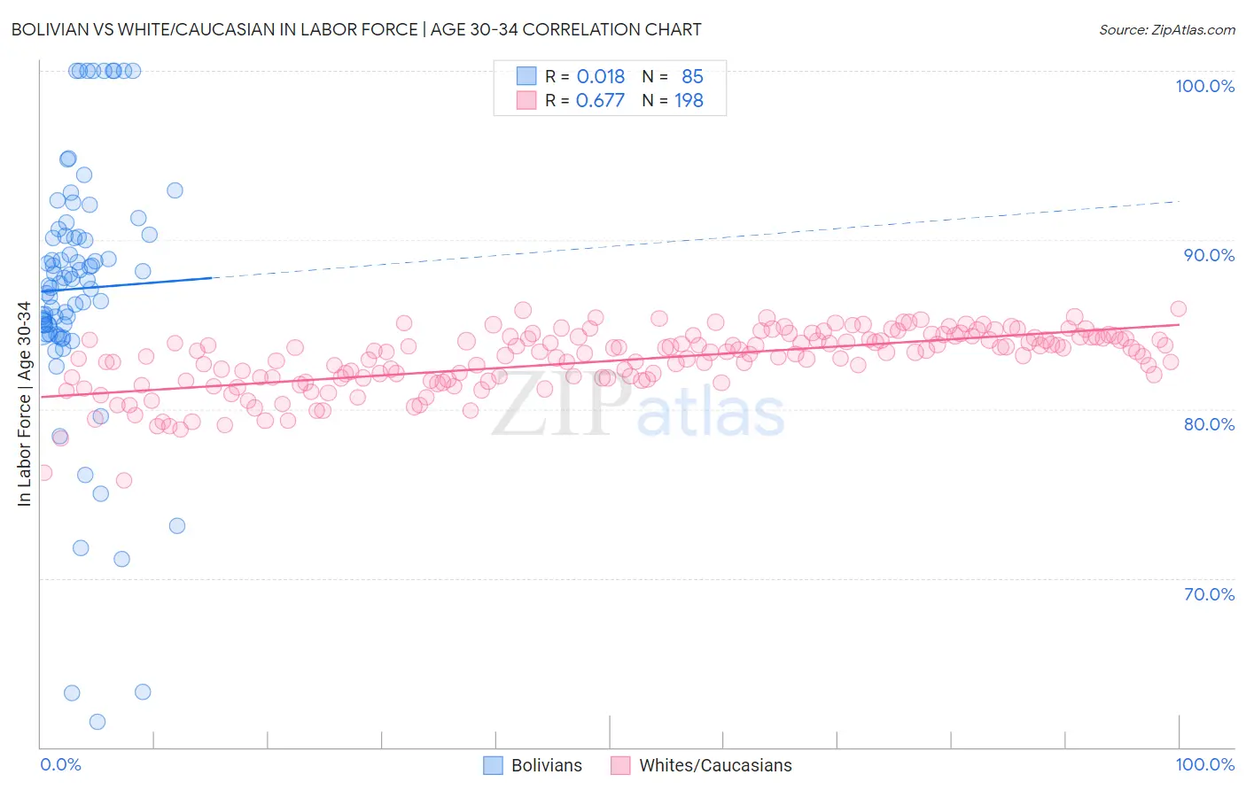 Bolivian vs White/Caucasian In Labor Force | Age 30-34