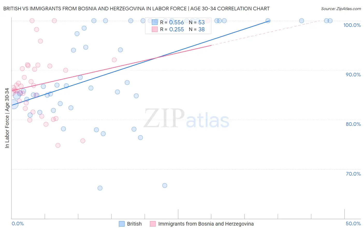 British vs Immigrants from Bosnia and Herzegovina In Labor Force | Age 30-34