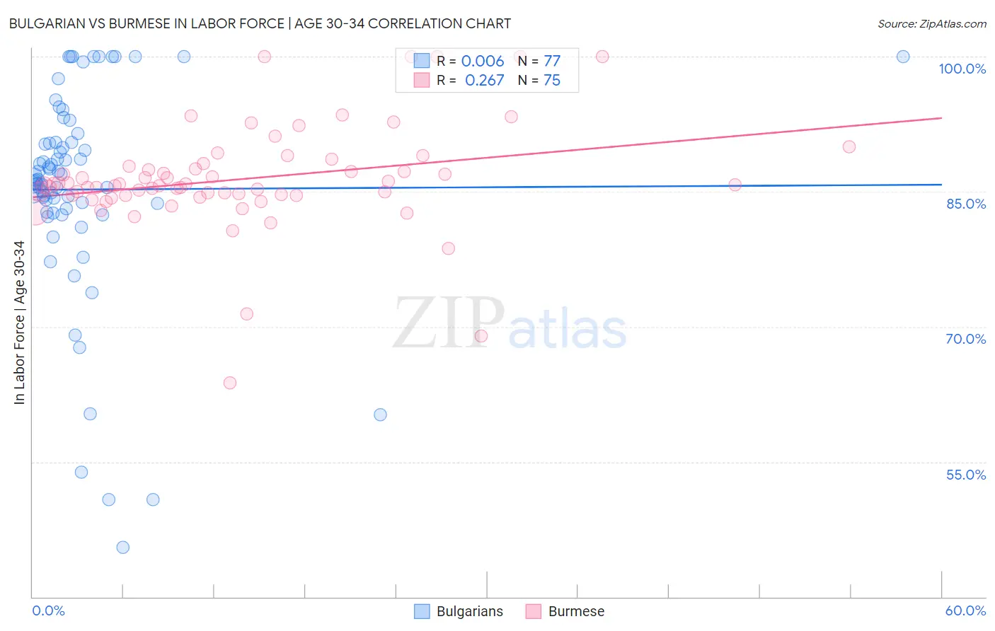 Bulgarian vs Burmese In Labor Force | Age 30-34