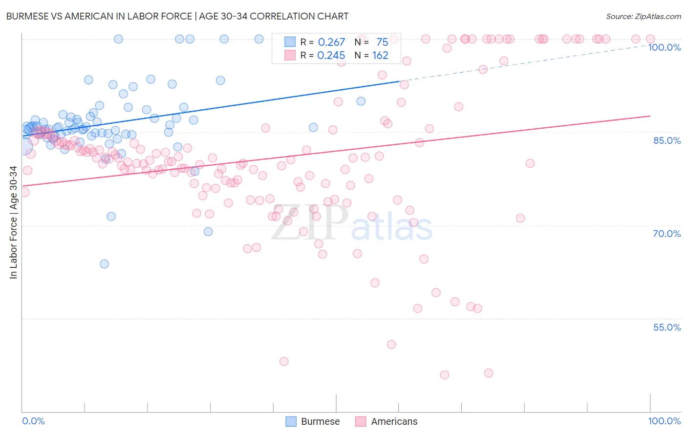 Burmese vs American In Labor Force | Age 30-34