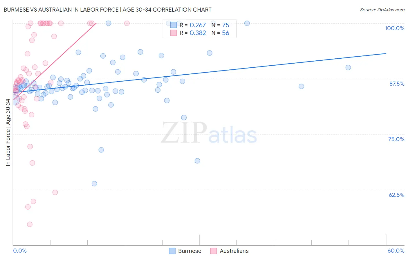 Burmese vs Australian In Labor Force | Age 30-34