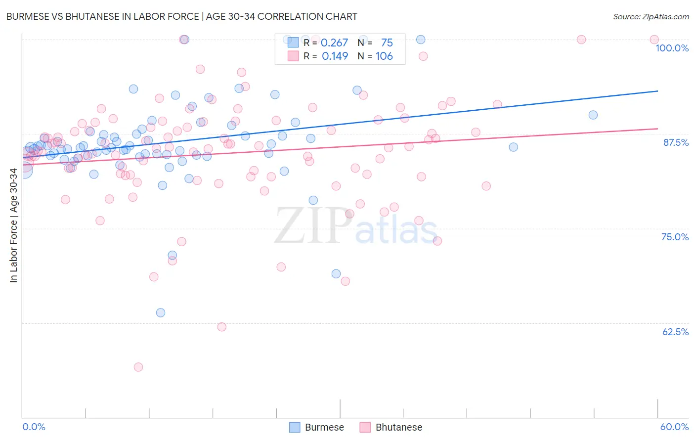 Burmese vs Bhutanese In Labor Force | Age 30-34