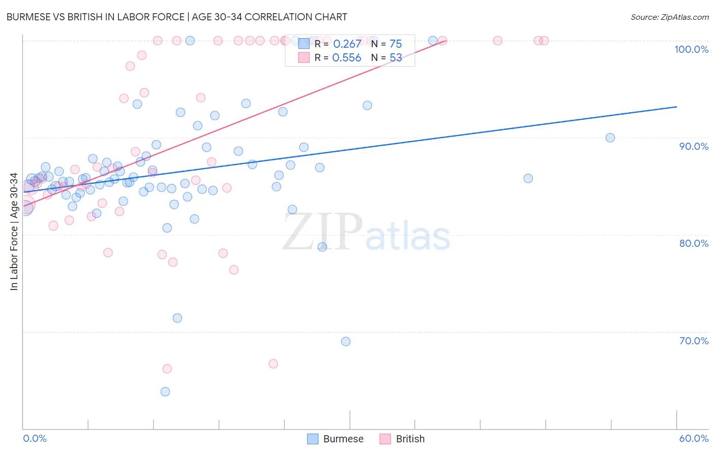 Burmese vs British In Labor Force | Age 30-34