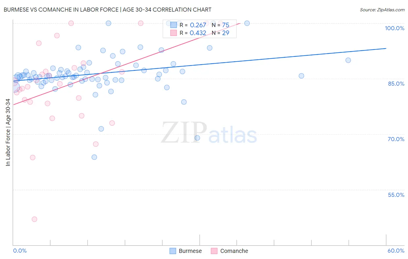 Burmese vs Comanche In Labor Force | Age 30-34