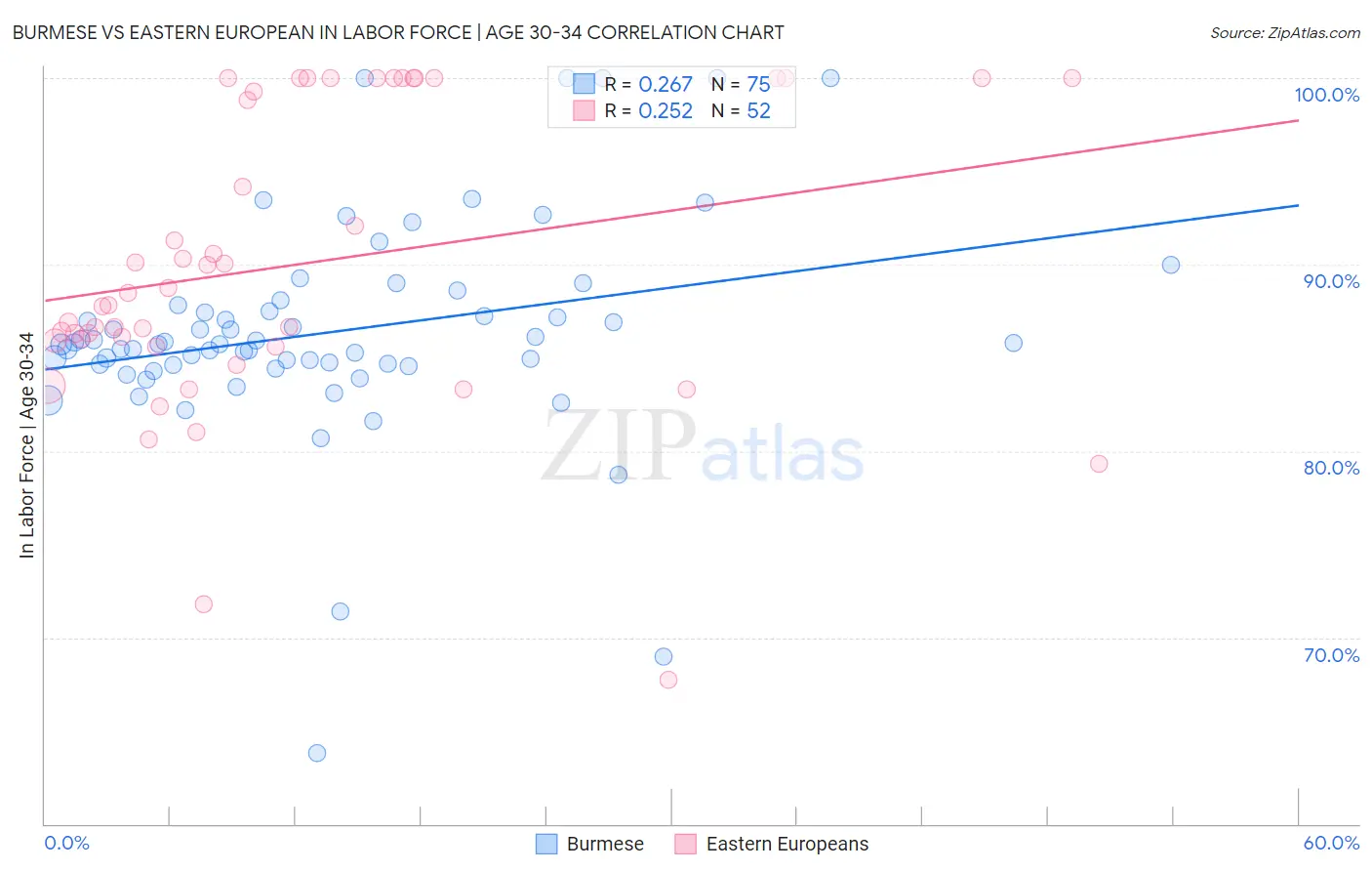 Burmese vs Eastern European In Labor Force | Age 30-34