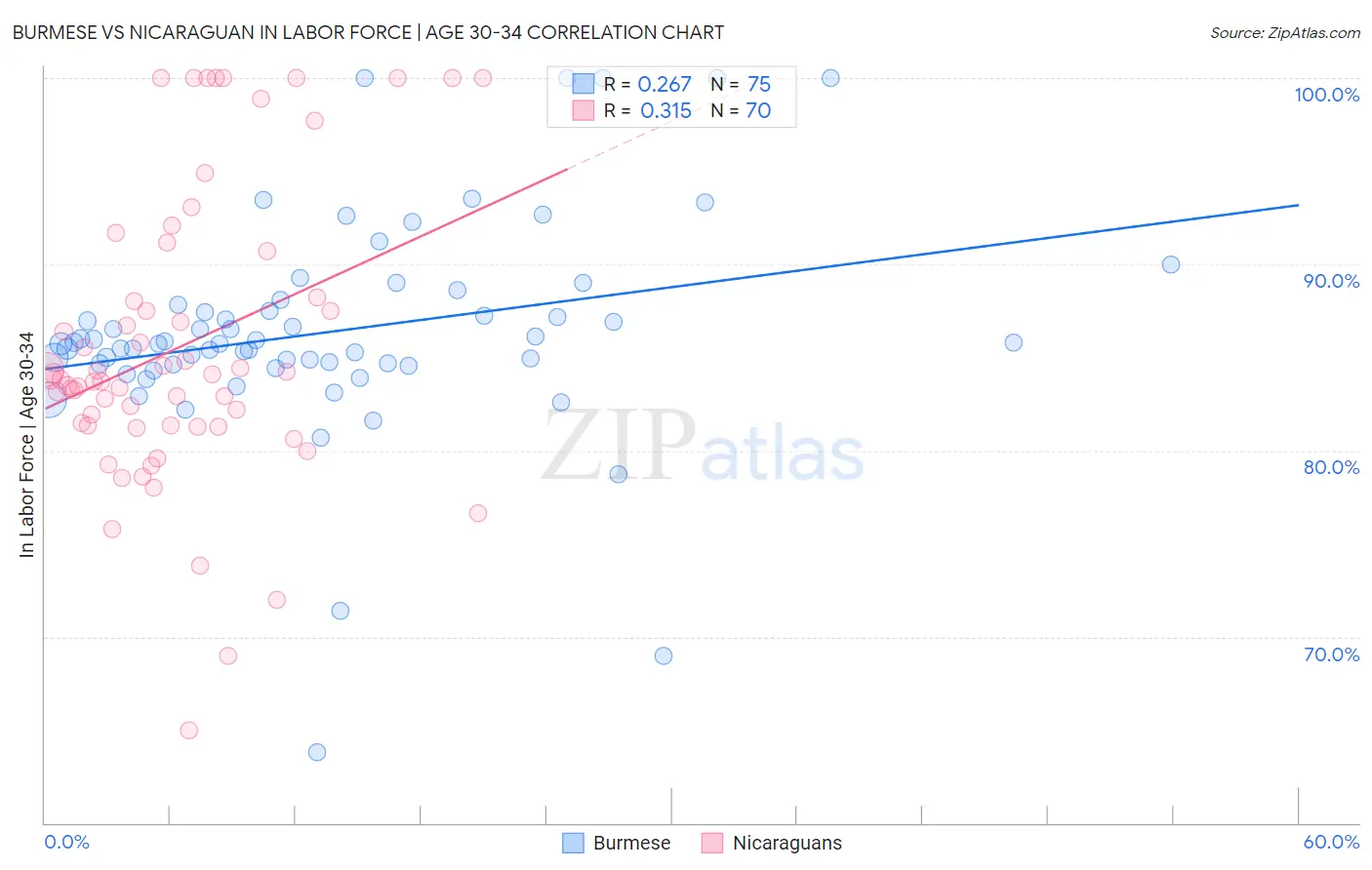 Burmese vs Nicaraguan In Labor Force | Age 30-34