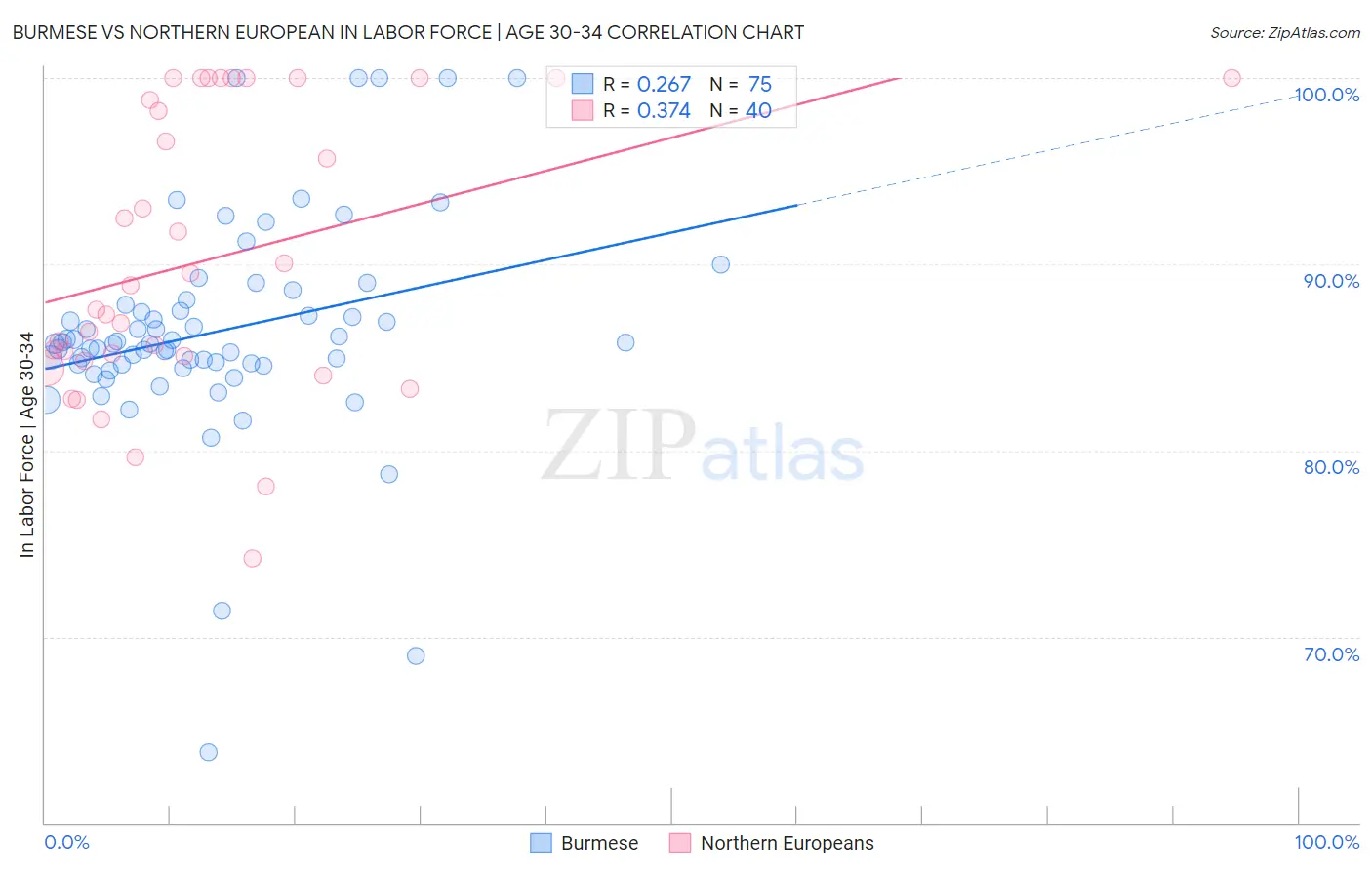 Burmese vs Northern European In Labor Force | Age 30-34