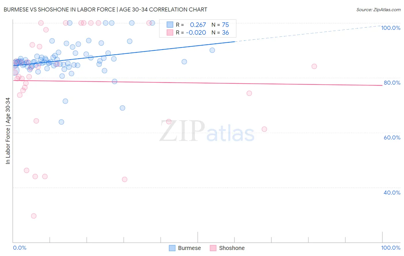Burmese vs Shoshone In Labor Force | Age 30-34