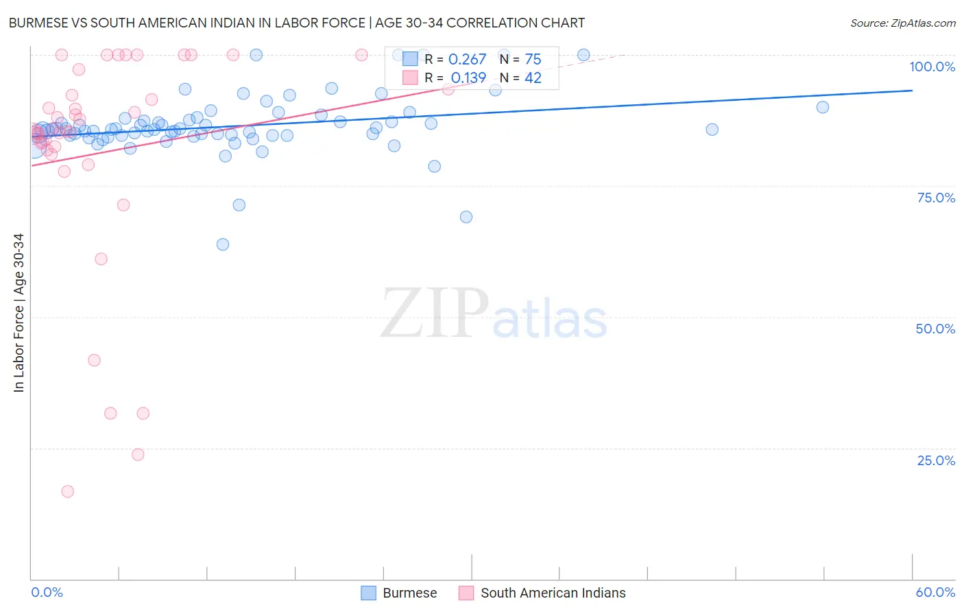 Burmese vs South American Indian In Labor Force | Age 30-34