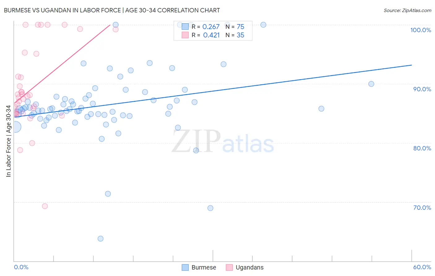 Burmese vs Ugandan In Labor Force | Age 30-34